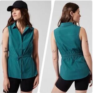 Athleta Levitate Poplin Tank Top Borealis Green Teal Size Medium